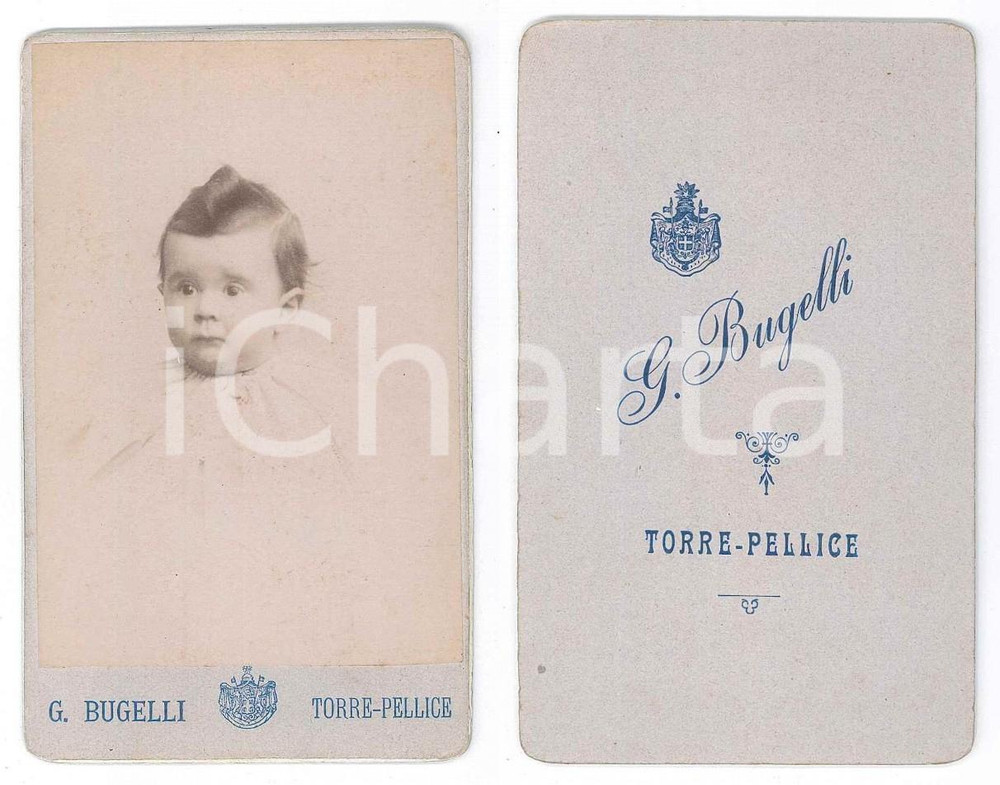 Fotografia d epoca originale 1910 ca TORRE PELLICE Ritratto di un bambino  Foto G. BUGELLI  CDV  6x10 cm 1