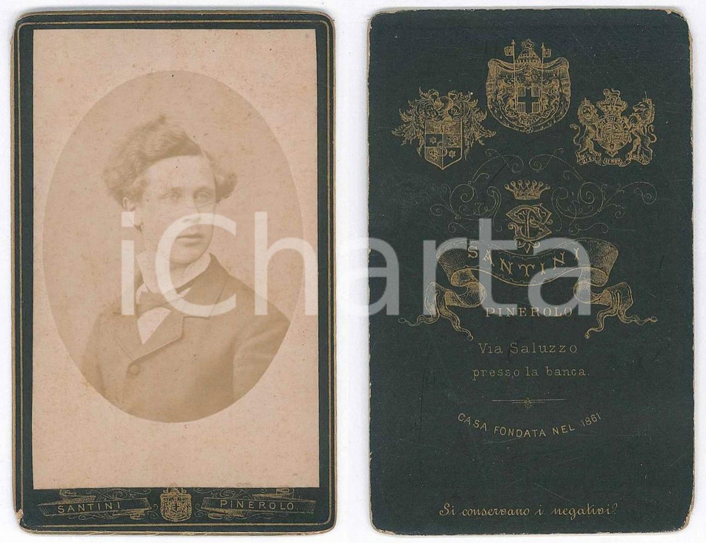 Fotografia d epoca originale 1900 ca PINEROLO Via Saluzzo  Ritratto maschile  Foto SANTINI  CDV 1
