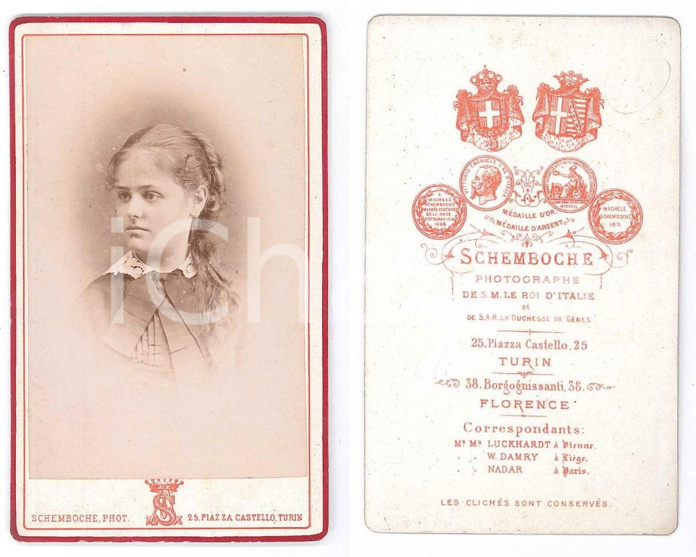 Fotografia d epoca originale 1880 ca TORINO Giovane donna  Ritratto  Fotografia SCHEMBOCHE CDV 1