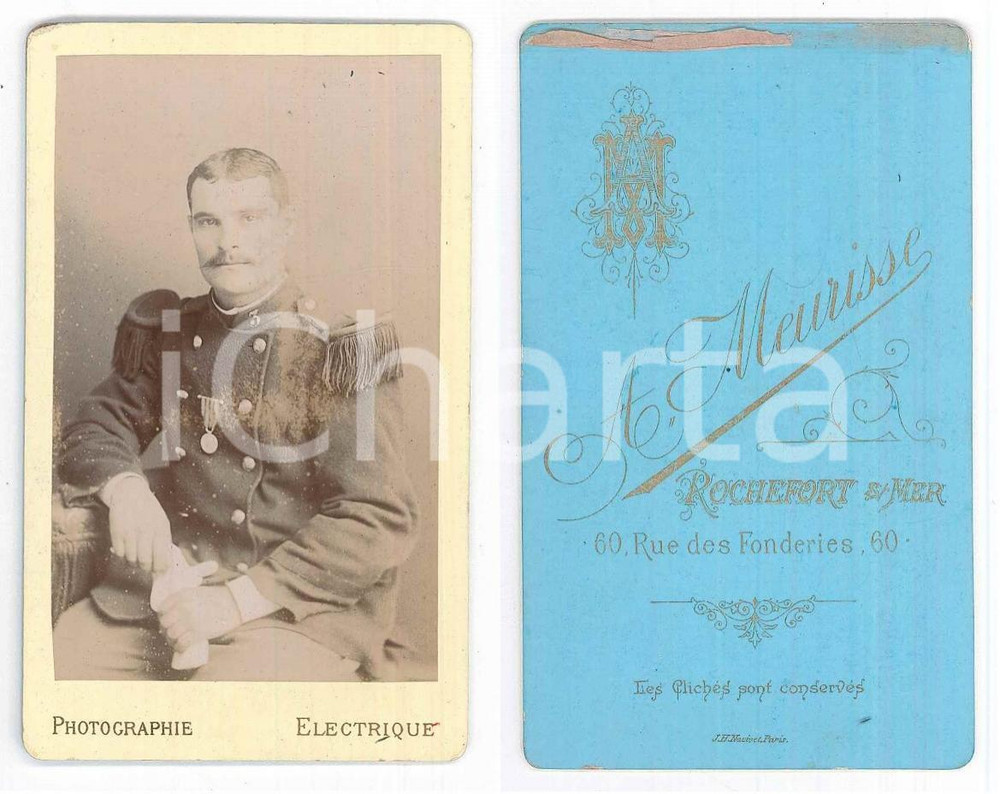 Fotografia d epoca originale 1880 ca ROCHEFORTSURMER FRANCE Portrait d officier  Photo MEURISSE CDV 1