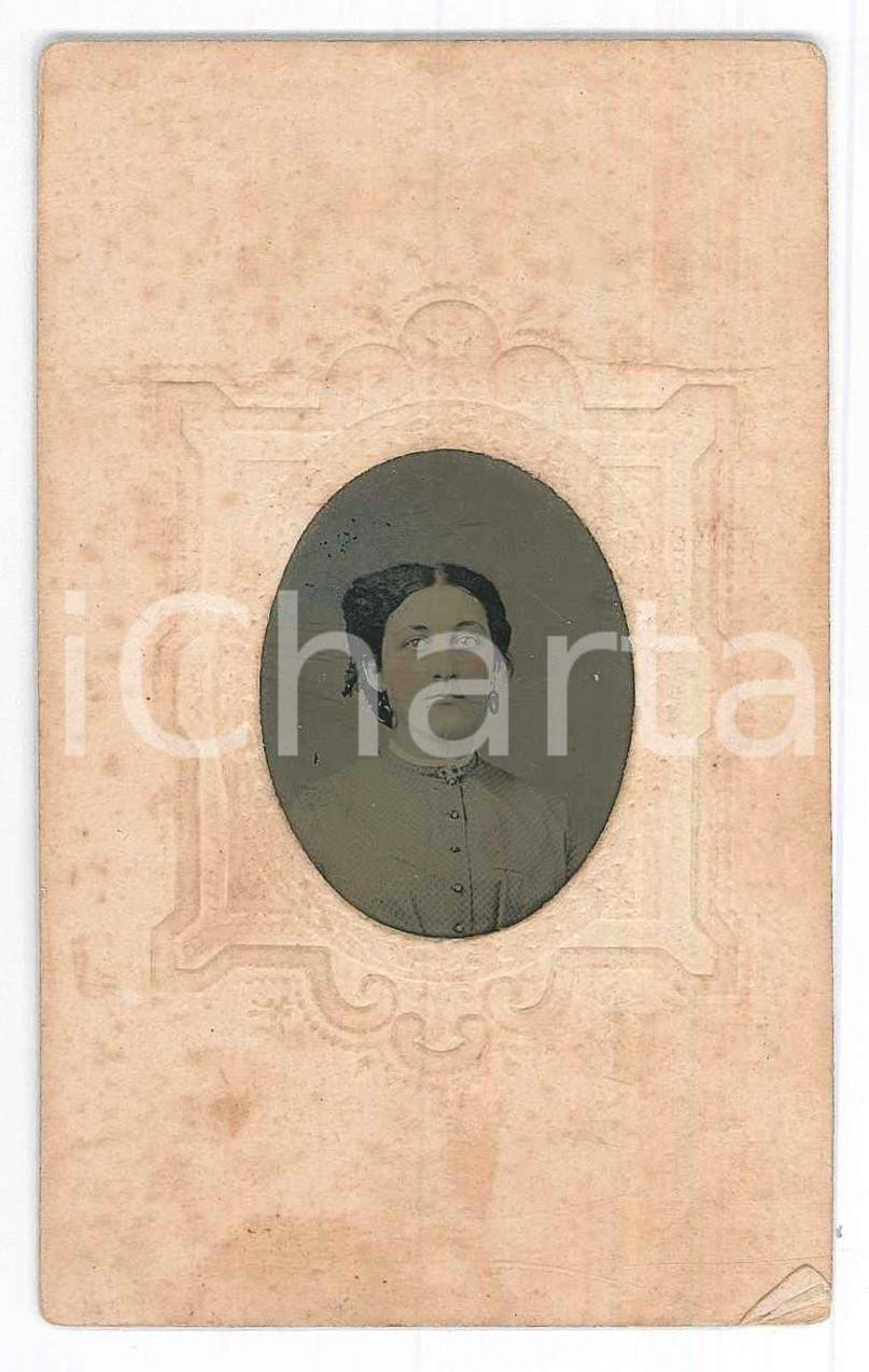 Fotografia d epoca originale 1880 ca PHILADEPLHIA USA Portrait of a woman  Photo PIRRONG  FERROTYPE 1