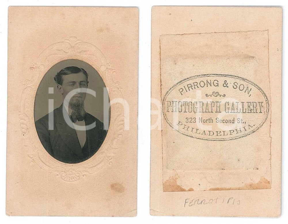 Fotografia d epoca originale 1880 ca PHILADEPLHIA USA Portrait of a man  Photo PIRRONG  FERROTYPE 1