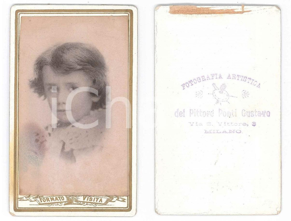 Fotografia d epoca originale 1900 ca MILANO Ritratto di bambino  Foto pittore Gustavo PONTI CDV 1