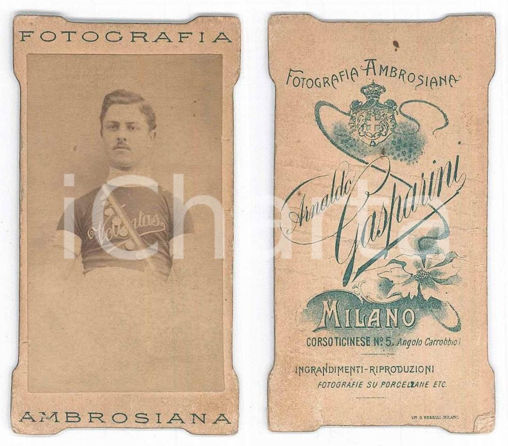 Fotografia d epoca originale 1900 ca MILANO  GINNASTICA  Atleta squadra VOLUNTAS Foto GASPARINI RARA 1