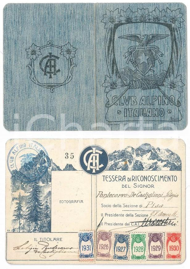 Oggetto da collezione cartaceo 1926 CAI  PISA  Tessera Letizia PONTECORVO DE CASTIGLIONI Autografo 1