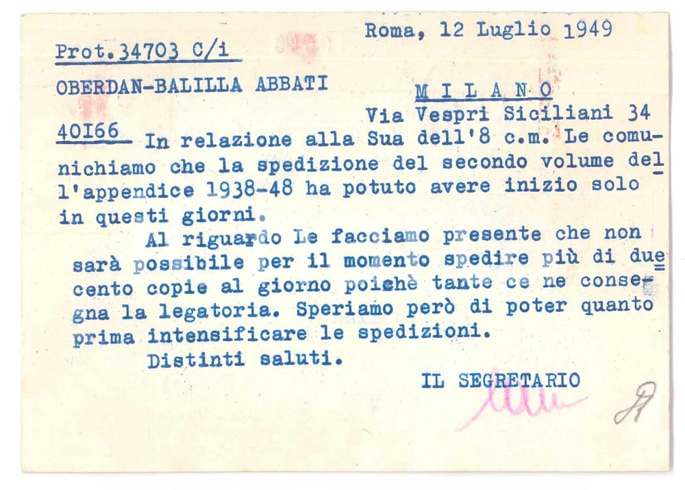 Cartolina originale da collezione 1949 ROMA Enciclopedia TRECCANI   Cartolina per spedizione volume 1