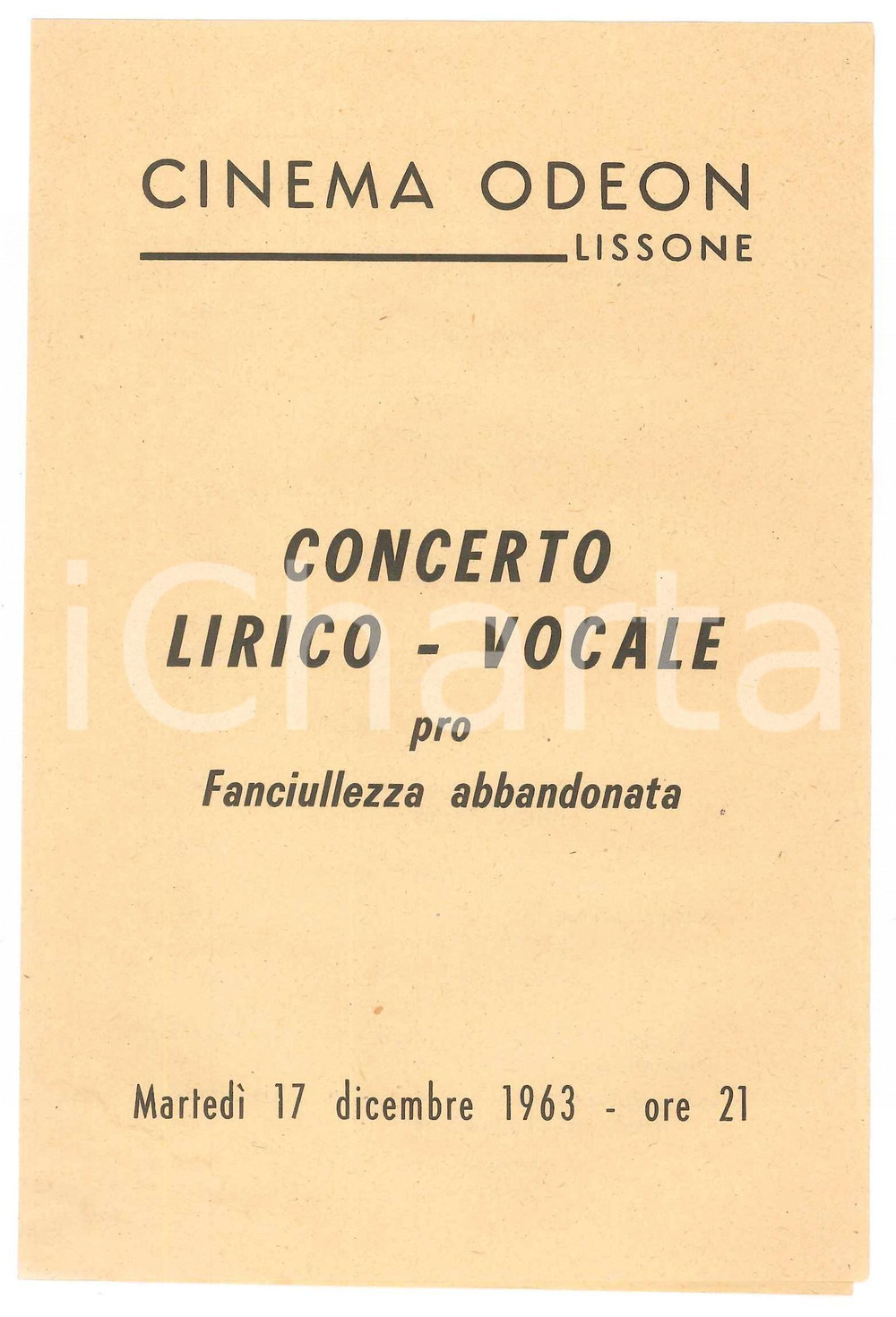 Oggetto da collezione cartaceo 1963 LISSONE Cinema Odeon  Concerto pro fanciullezza abbandonata  Programma 2 1