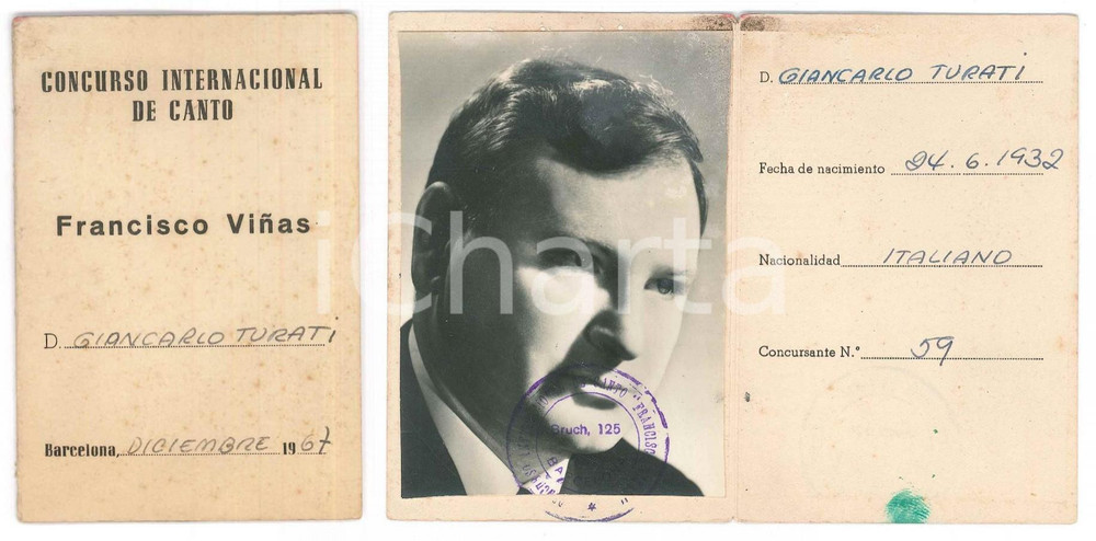 Fotografia d epoca originale 1967 BARCELONA Concurso de canto Francesco Vinas Tenore Giancarlo TURATI 1