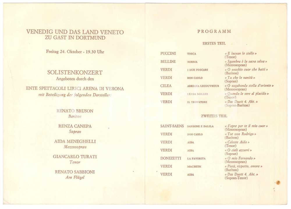 Oggetto da collezione cartaceo 1976 DORTMUND Venedig und das land Veneto zu gast  Solistenkonzert  Programm 1