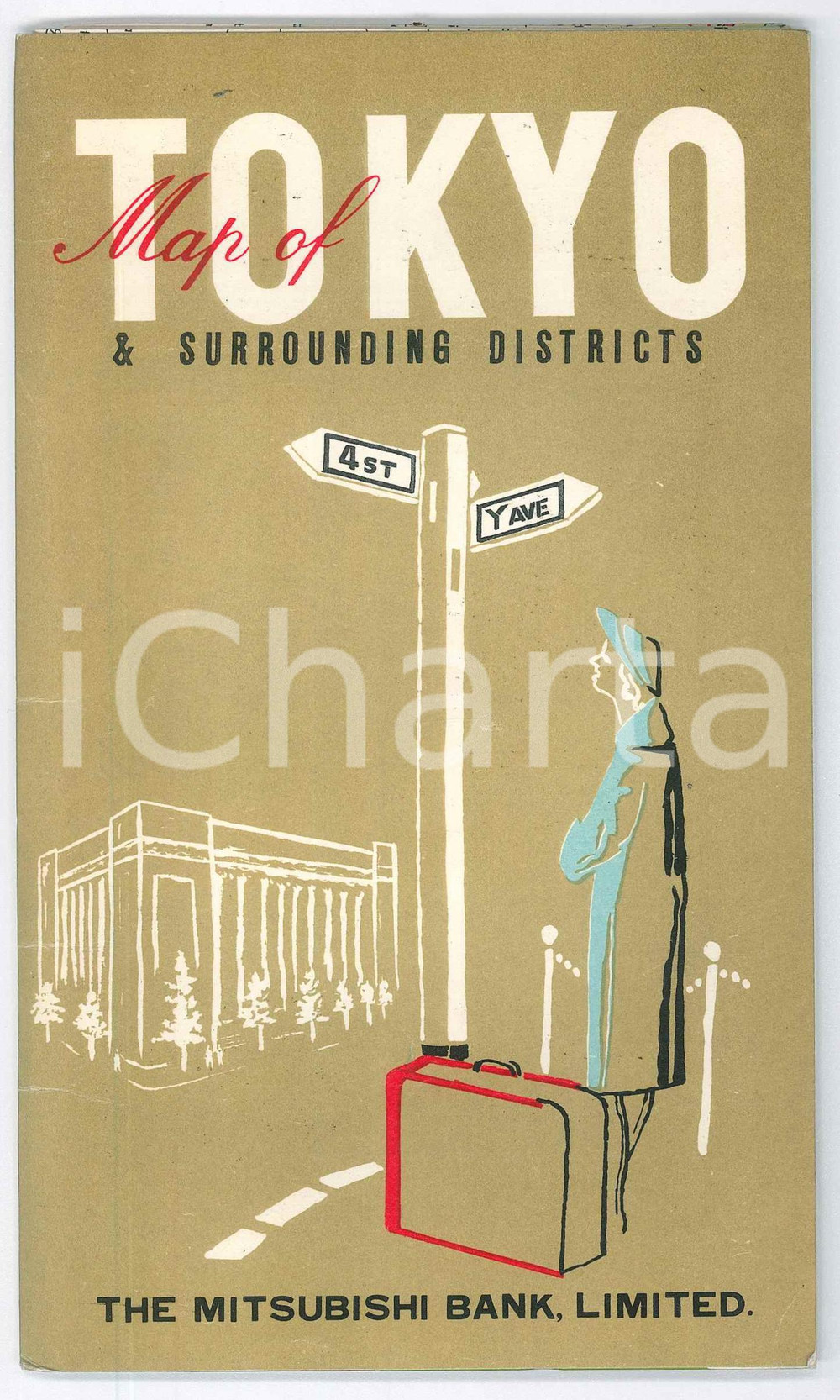 Materiale pubblicitario d’epoca 1960 ca JAPAN Map of TOKYO & surrounding districts  Mitsubishi Bank 1