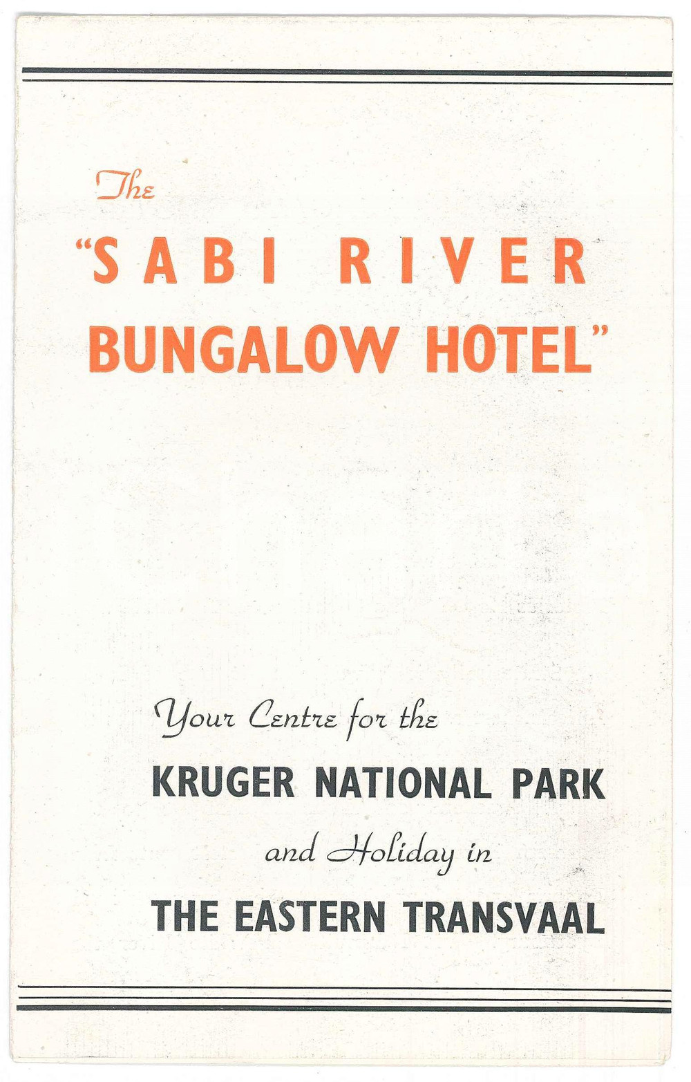 Materiale pubblicitario d’epoca 1950 ca SOUTH AFRICA Eastern TRANSVAAL  Sabi River Bungalow Hotel Brochure 1