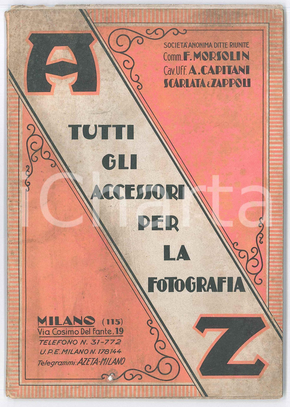 1931 MILANO Ditte MORSOLIN CAPITANI SCARLATA ZAPPONI - Catalogo FOTOGRAFIA RARO Raro e interessante catalogo originale d'epoca di accessori per la fotografia, con illustrazioni.PAGINE: 64 FAIR/discreto buone condizioni interne, ma bruniture in copertina, con minime sbrecciature marginali Formato: 15x21 cm originale e autentica 1