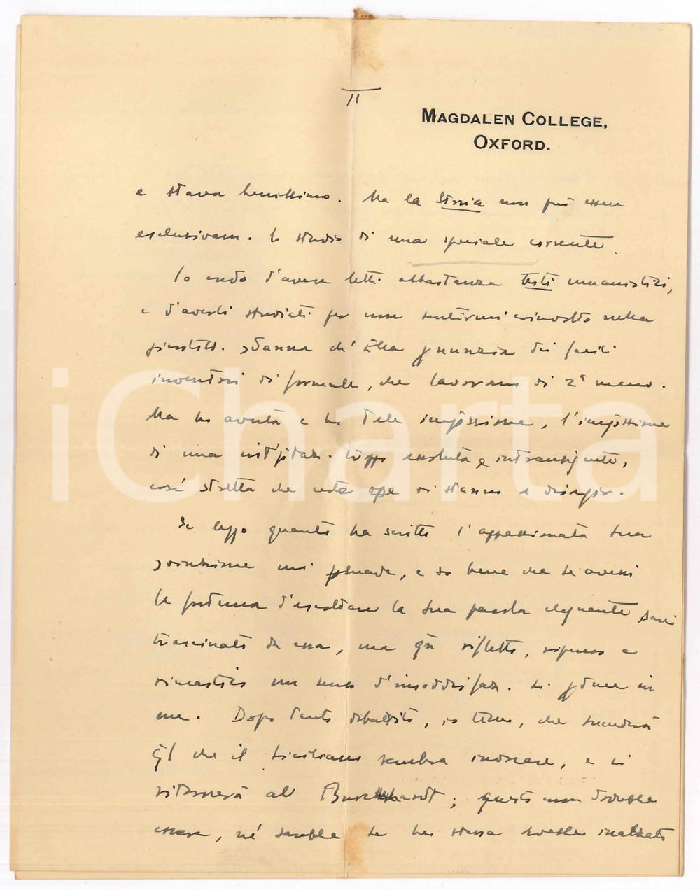 Autografo originale 1936 OXFORD Magdalen College  Lettera Cesare FOLIGNO sull Umanesimo  AUTOGRAFO 1