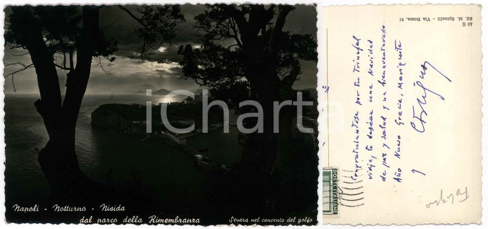 Autografo originale 1960 ca NAPOLI Cartolina Cesare FOLIGNO per auguri natalizi AUTOGRAFO 1