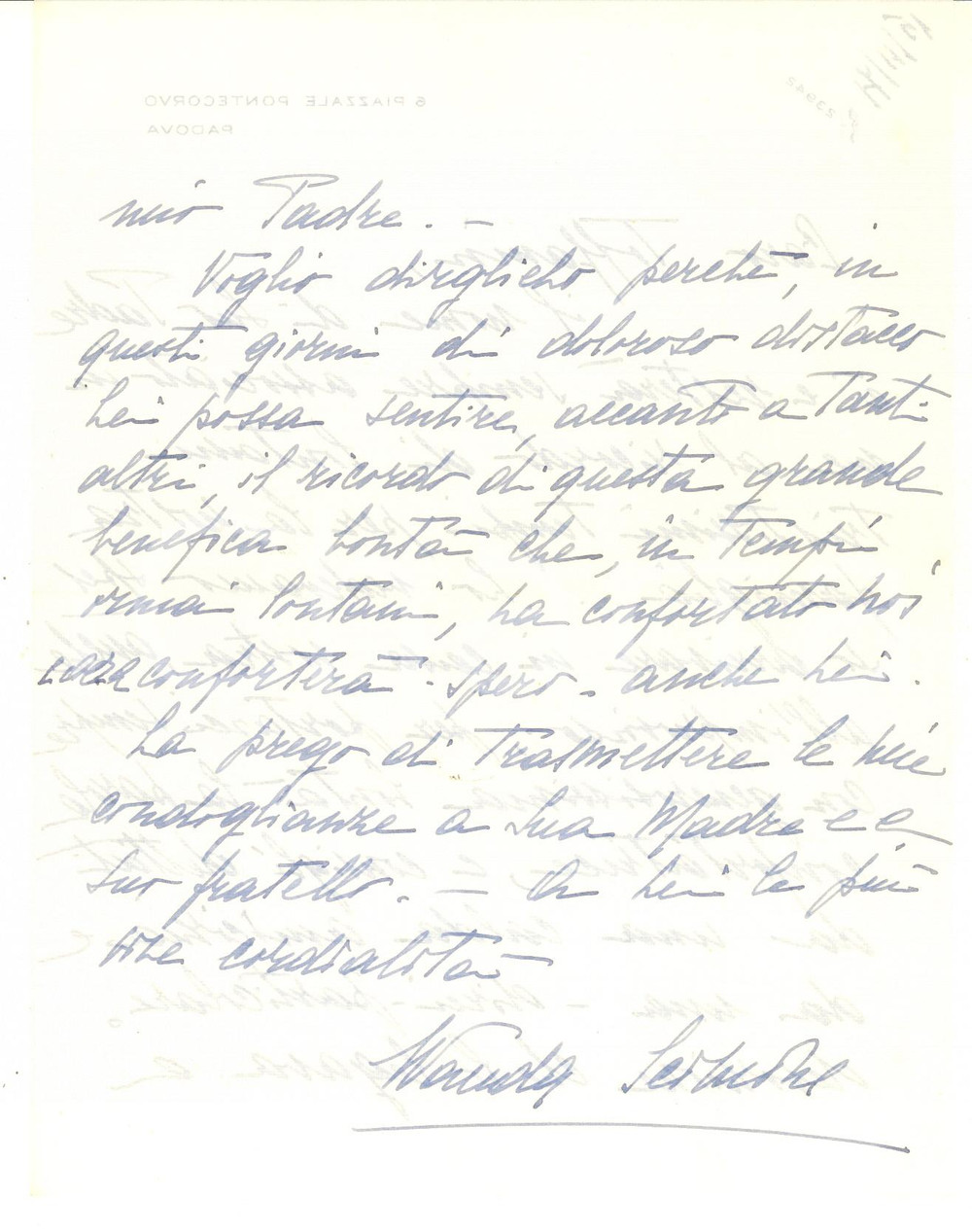 Autografo originale 1971 PADOVA Lettera Wanda SCIMONE DIENA per condoglianze  Autografo 1