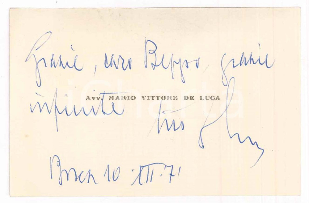 Oggetto da collezione cartaceo 1971 ITALIA Avvocato Mario Vittore DE LUCA Biglietto da visita 10x7 cm 1