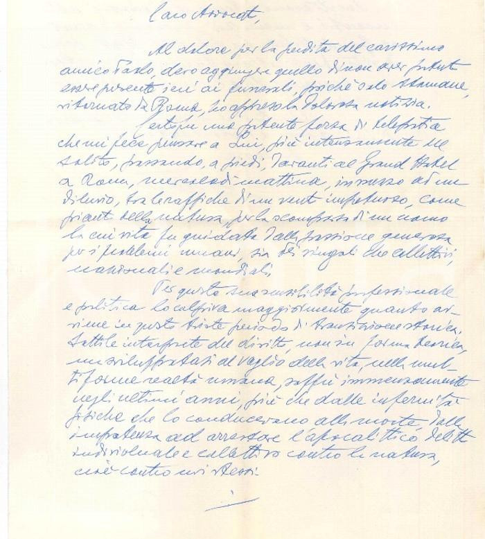 Autografo originale 1971 CITTADELLA PD Lettera avv. Gavino SABADIN per condoglianze  AUTOGRAFO 1