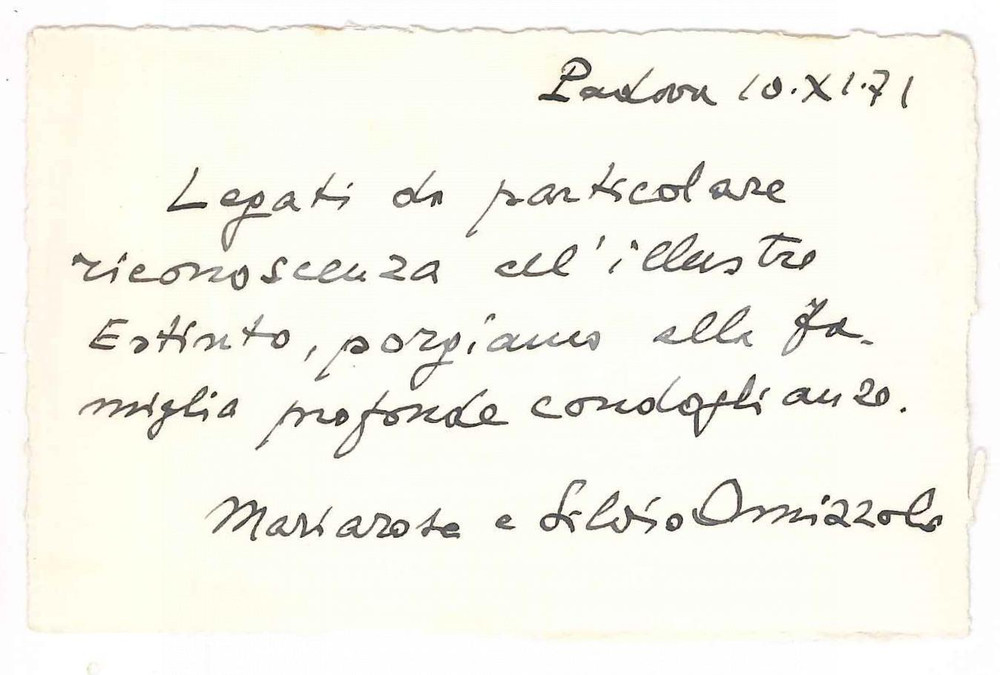 Autografo originale 1971 PADOVA Silvio OMIZZOLO musicista  Biglietto da visita AUTOGRAFO 1