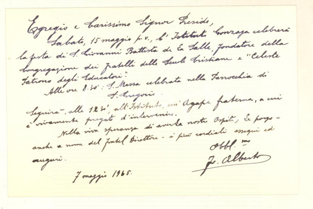 Autografo originale 1965 MILANO Fr. Alberto delle Scuole Cristiane Biglietto da visita AUTOGRAFO 1