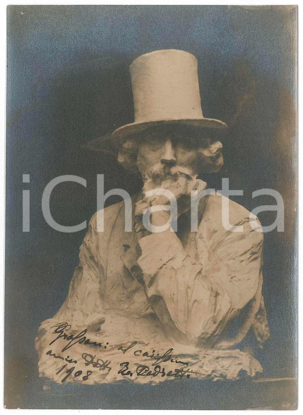 Autografo originale 1908 MILANO ? Scultore Orazio Costante GROSSONI  AUTOGRAFO su foto bozzetto 1