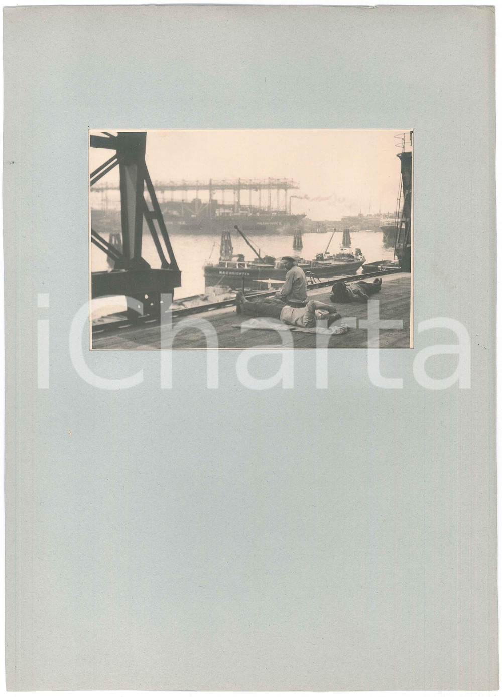 Fotografia d epoca originale 1913 AMBURGO D Riposo in porto  Foto ARTISTICA con passepartout 24x34 cm 1