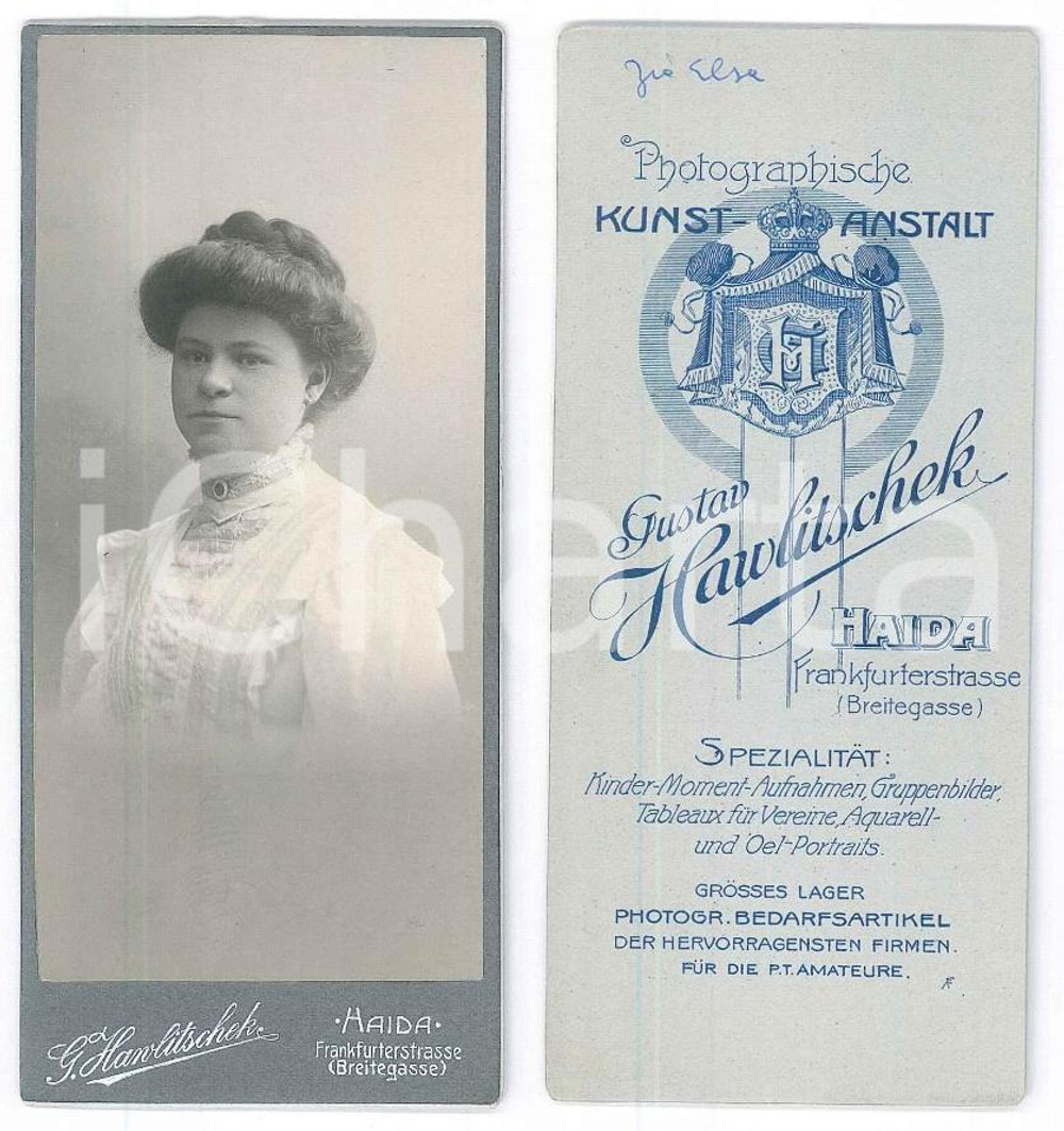 Fotografia d epoca originale 1900 ca NOVY BOR /HAIDA CZ Giovane donna in abito bianco Foto HAWLITSCHEK 1