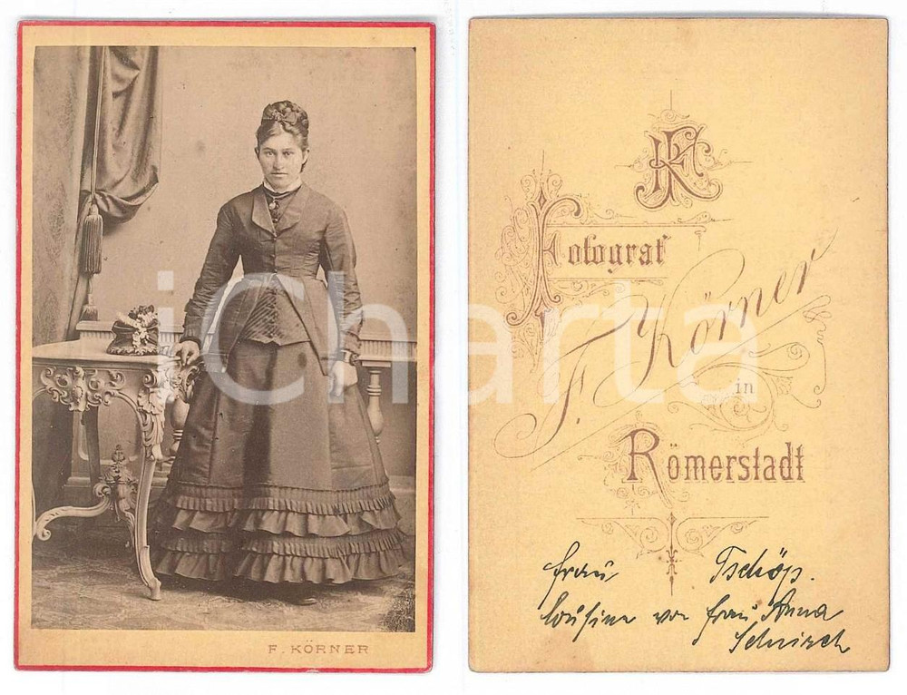 Fotografia d epoca originale 1880 ca ROMERSTADT D Famiglia TSCHOP  Ritratto di donna Foto F. KORNER 1
