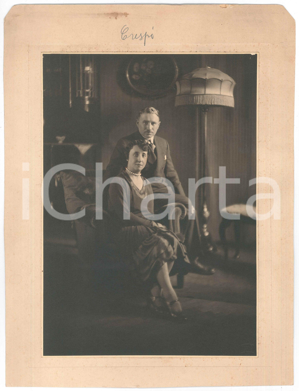 Fotografia d epoca originale 1930 ca BUSTO ARSIZIO VA Famiglia CRESPI  Marito e moglie Foto 27x37 cm 1