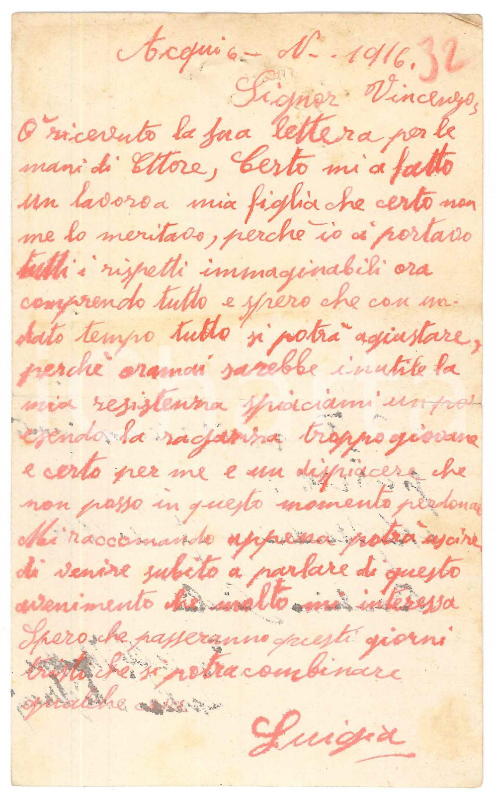 Manoscritto, lettera originale 1916 ACQUI TERME Lettera di una madre con una figlia troppo giovane compromessa 1