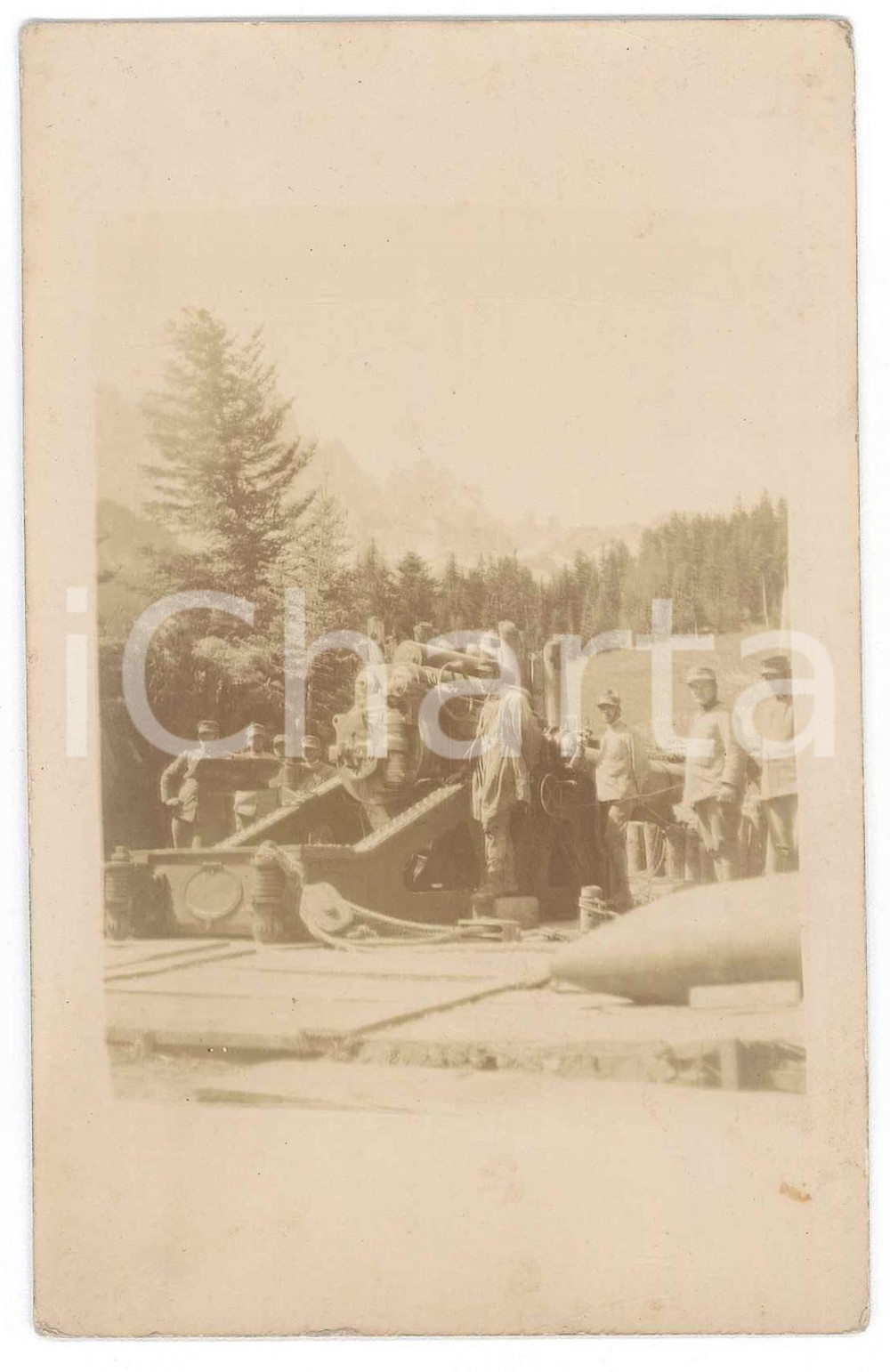 Fotografia d epoca originale 1915 ca WW1 ZONA DI GUERRA Postazione di tiro  Foto cartolina 9x14 cm 1