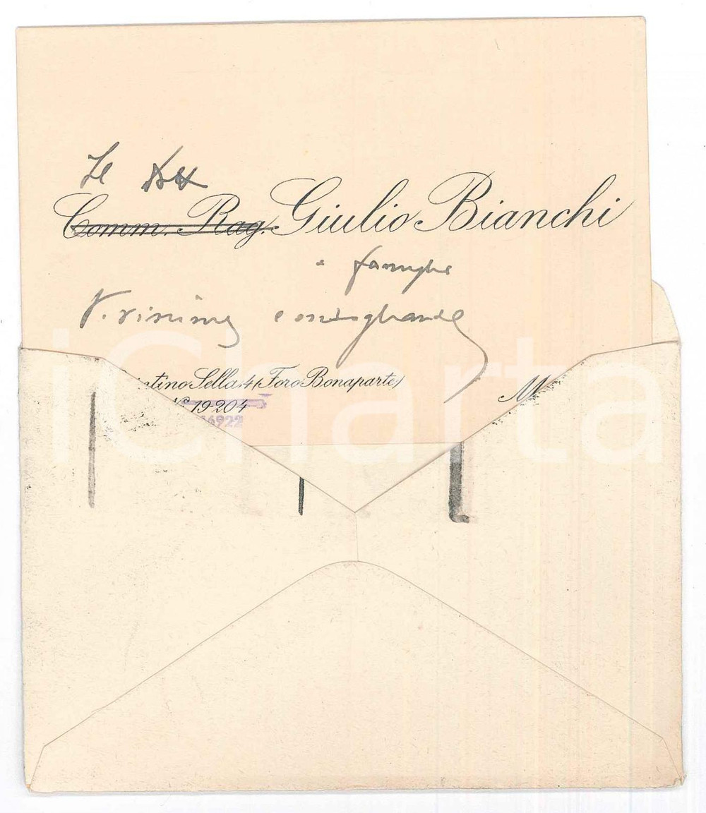 Oggetto da collezione cartaceo 1950 MILANO Via Quintino Sella  Rag. Giulio BIANCHI Biglietto di condoglianze 1