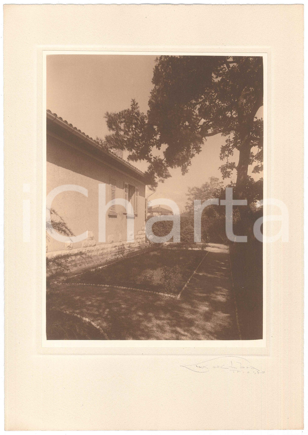 Fotografia d epoca originale 1930 ca TRIESTE ARCHITETTURA INTERNI  Giardino  Foto LUX ET UMBRA FIRMATA 1
