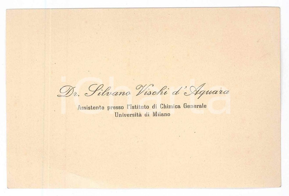 Oggetto da collezione cartaceo 1950 ca UNIVERSITÃ€ MILANO Silvano VISCHI D AQUARA Chimico  Biglietto da visita 1