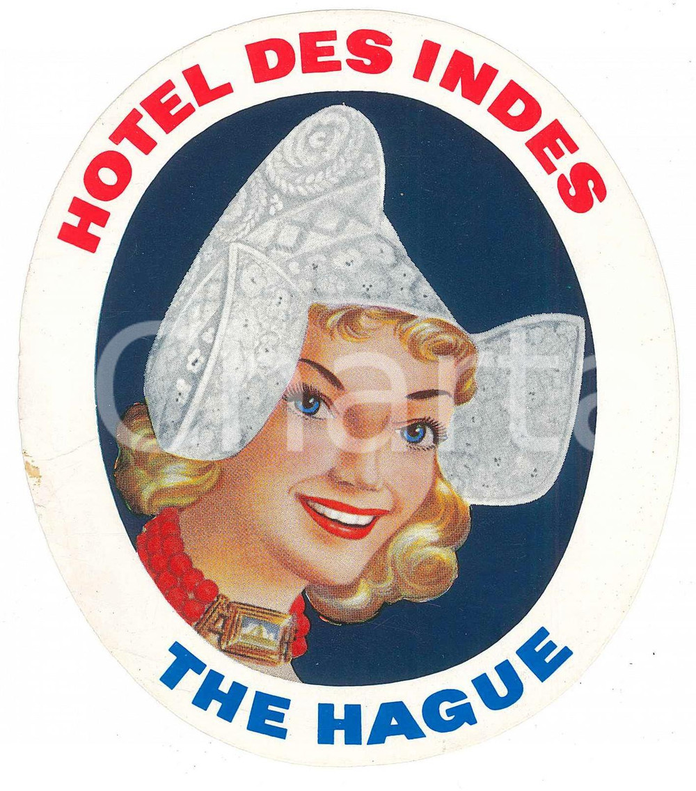 Materiale pubblicitario d’epoca 1960 ca THE HAGUE  NETHERLANDS Hotel des indes  Etichetta 11x13 cm 1