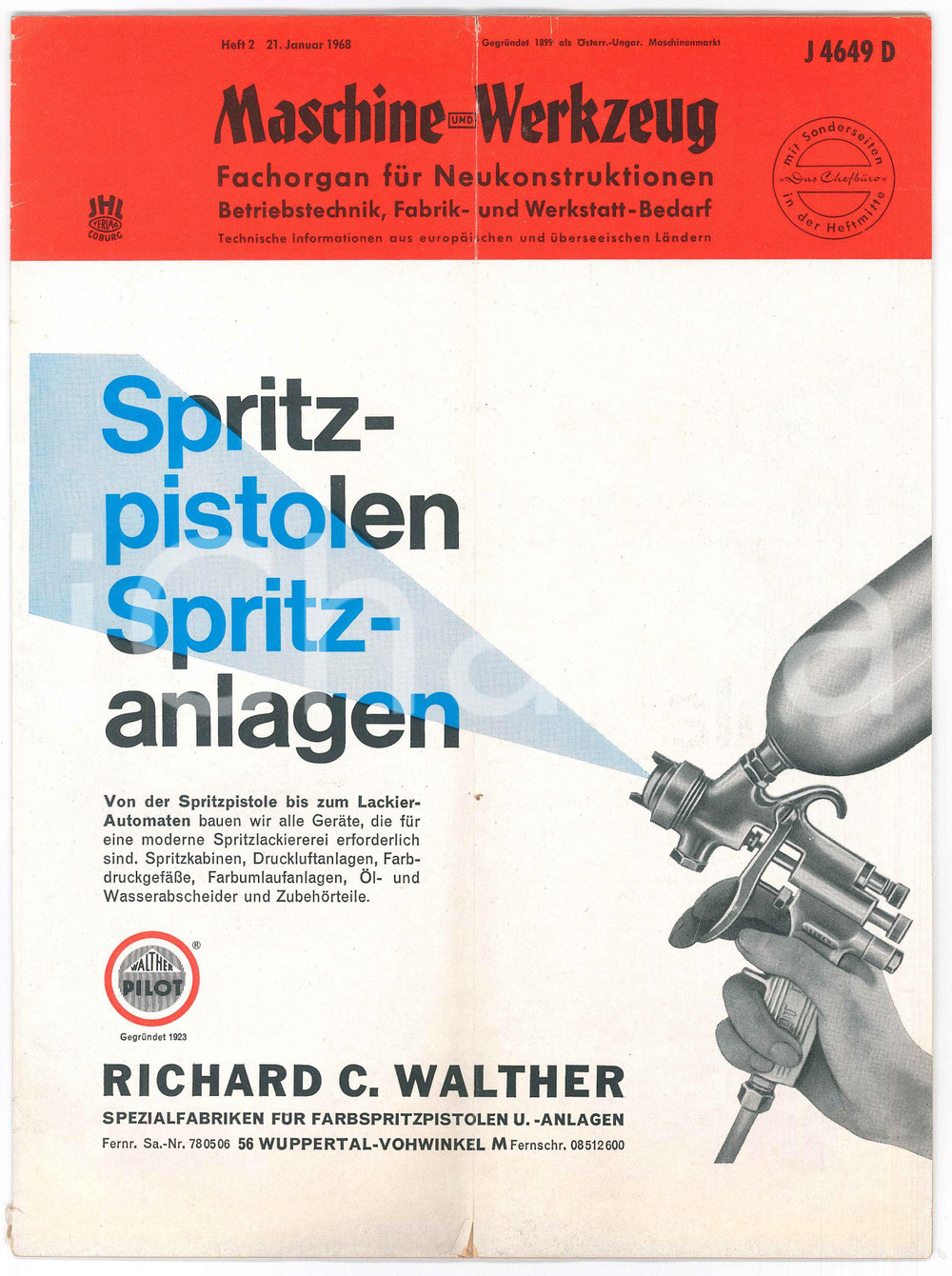 Libro, pubblicazione d epoca 1968 MASCHINE UND WERKZEUG Heft 2  Spritzpistolen Richard C. WALTHER 22x30 cm 1