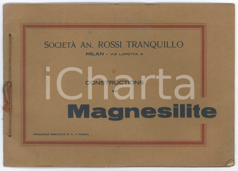 Materiale pubblicitario d’epoca 1950 MILANO Ditta Tranquillo ROSSI Contructions en magnesilite Catalogo francese 1