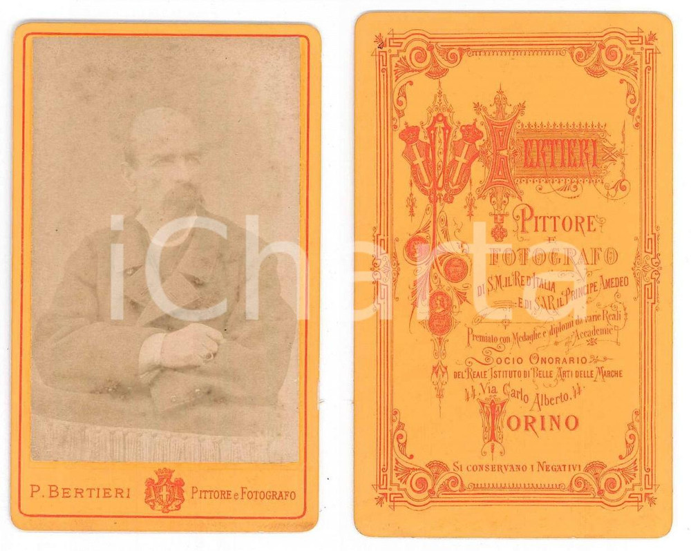 Fotografia d epoca originale 1890 ca TORINO Ritratto maschile  Foto P. BERTIERI CDV 1