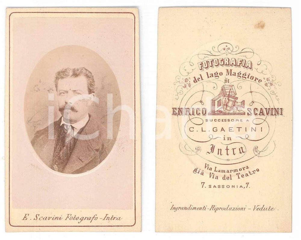 Fotografia d epoca originale 1890 ca INTRA Ritratto maschile  Fotografia Lago Maggiore Enrico SCAVINI CDV 1