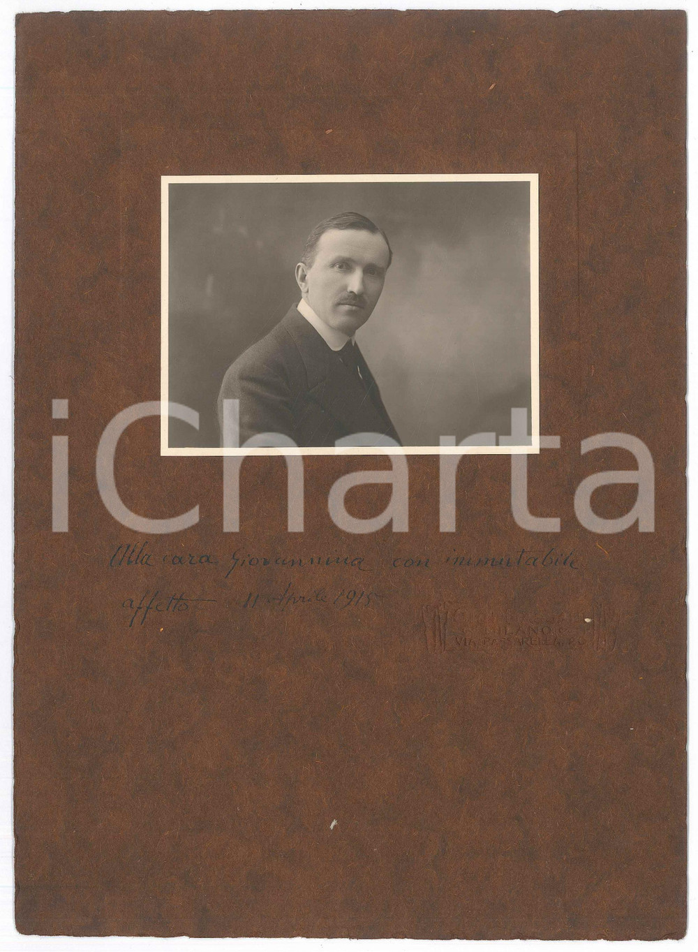 Fotografia d epoca originale 1915 MILANO Ritratto maschile  Fotografia Gigi BASSANI 20x27 cm 1