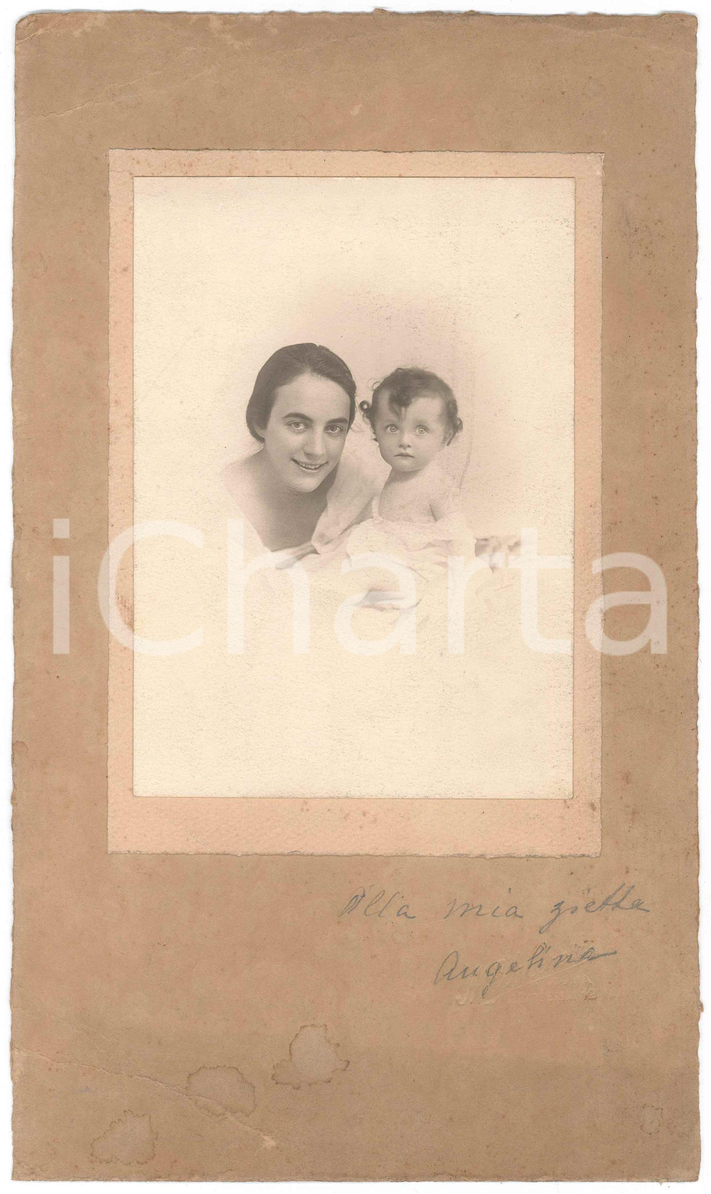 Fotografia d epoca originale 1920 ca ROMA Madre e figlio bambino  Ritratto Foto M. V. MORESI 17x29 cm 1