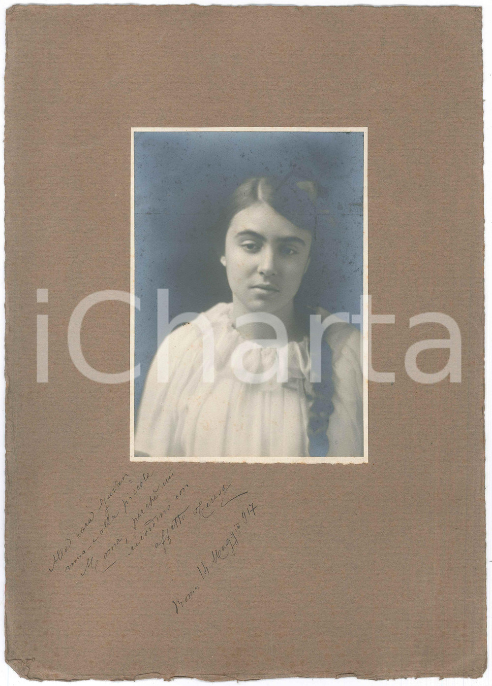Fotografia d epoca originale 1917 ROMA Ritratto di ragazza con la treccia  Foto artistica 25x35 cm 1