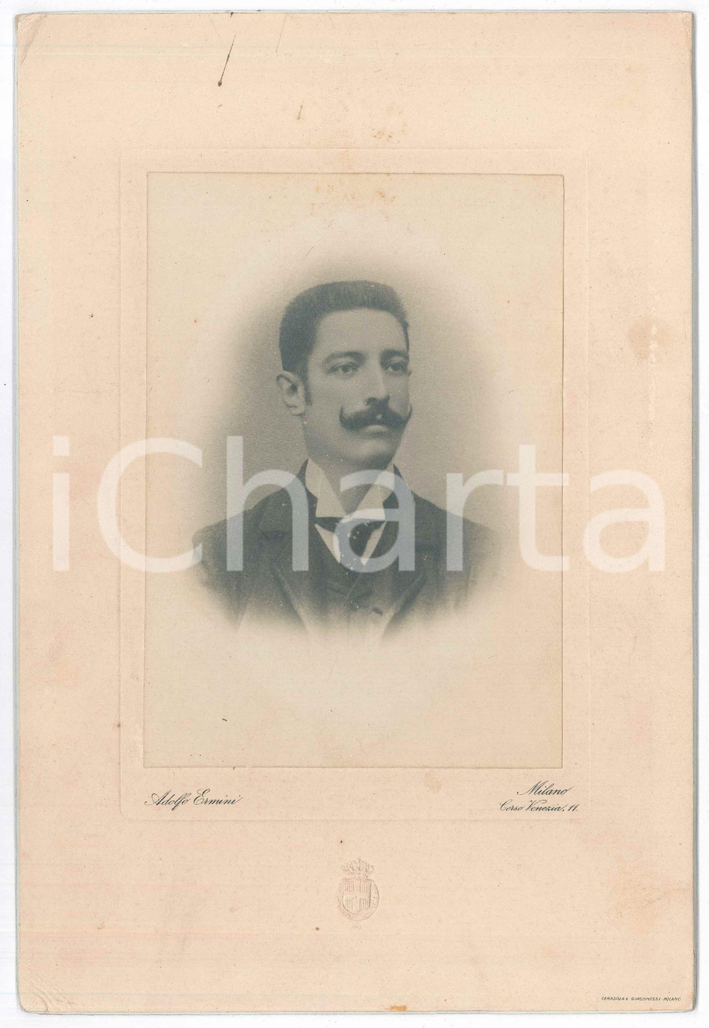 Fotografia d epoca originale 1910 ca MILANO Ritratto di giovane uomo  Foto Adolfo ERMINI 17x25 cm 1