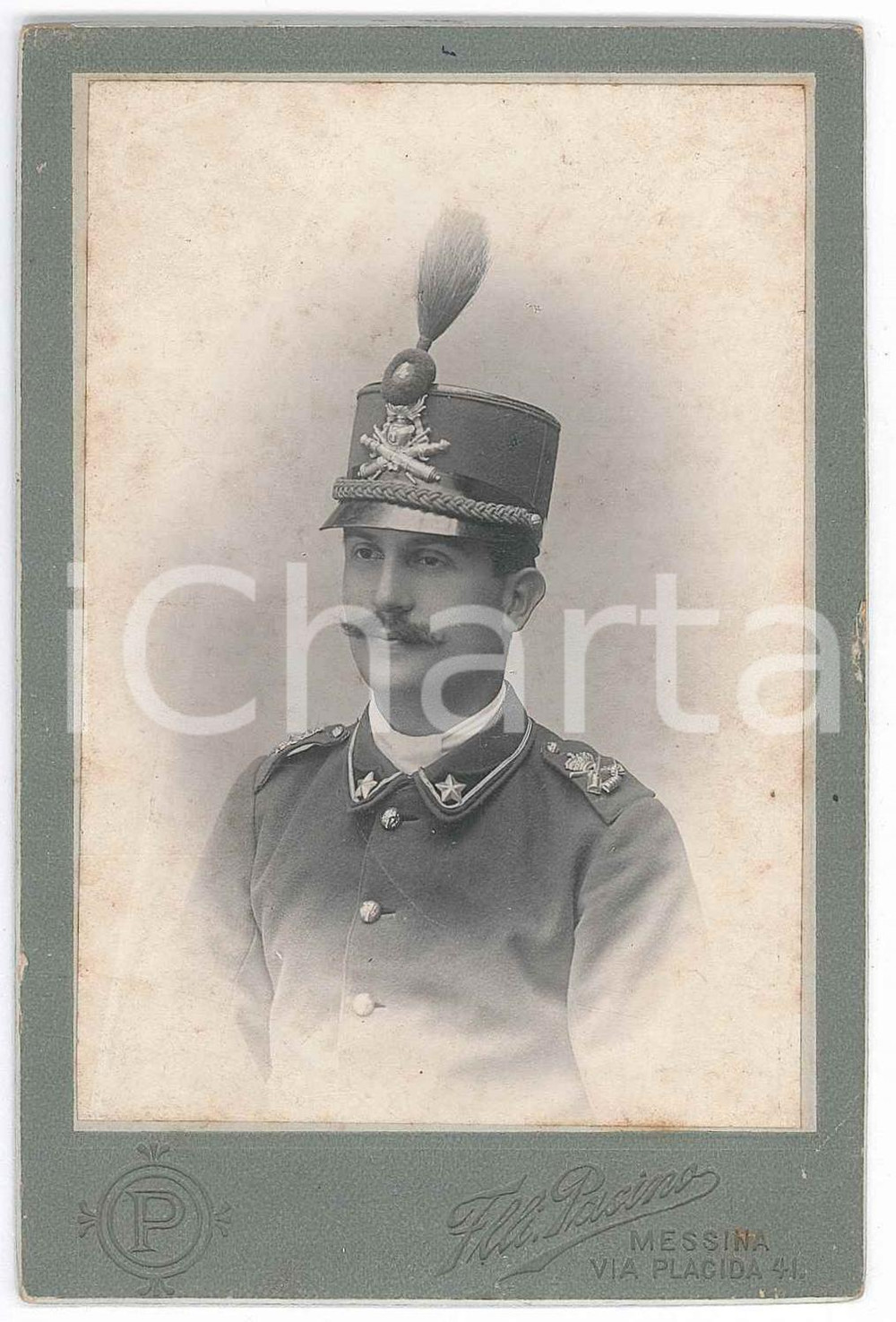 Fotografia d epoca originale 1910 REGIO ESERCITO MESSINA Ufficiale 3° Regg. ARTIGLIERIA DA COSTA Foto PACINO 1