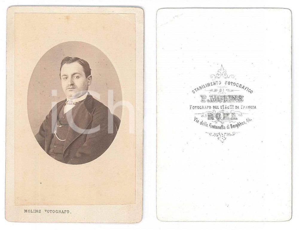 Fotografia d epoca originale 1870 ca ROMA Ritratto maschile  Foto Pompeo MOLINS  CDV 1