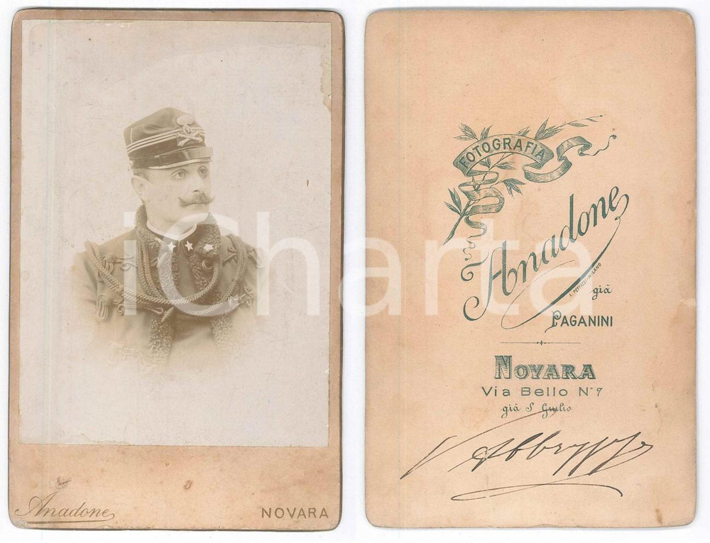Fotografia d epoca originale 1900 ca NOVARA Ufficiale V. ABBRUZZESE 1Â° Regg. Artiglieria  Foto ANADONE 1