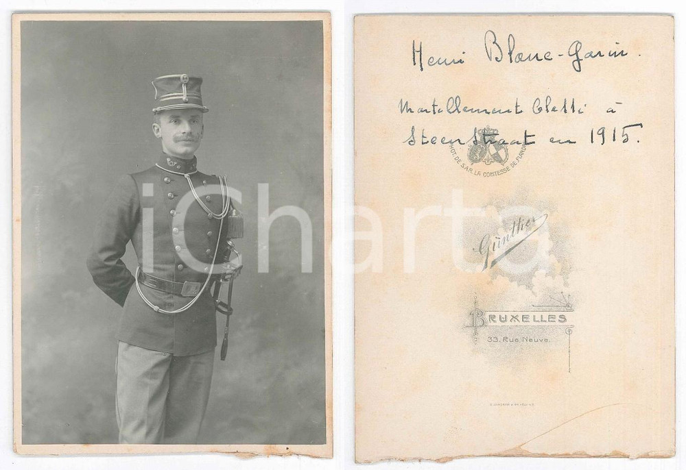 Fotografia d epoca originale 1910 ca BRUXELLES  Officier Henri BLANCGARIN  Portrait Photo GUNTHER 1