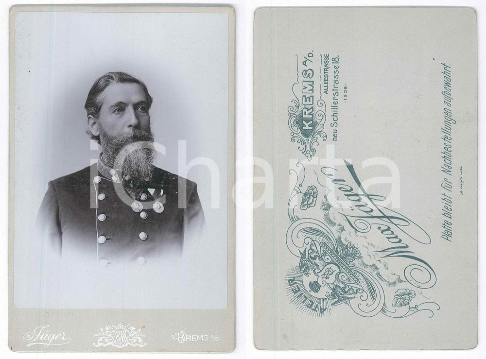 Fotografia d epoca originale 1910 ca K.U.K. ARMEE  KREMS AN DER DONAU  Officer  Photo Max JAGER 1