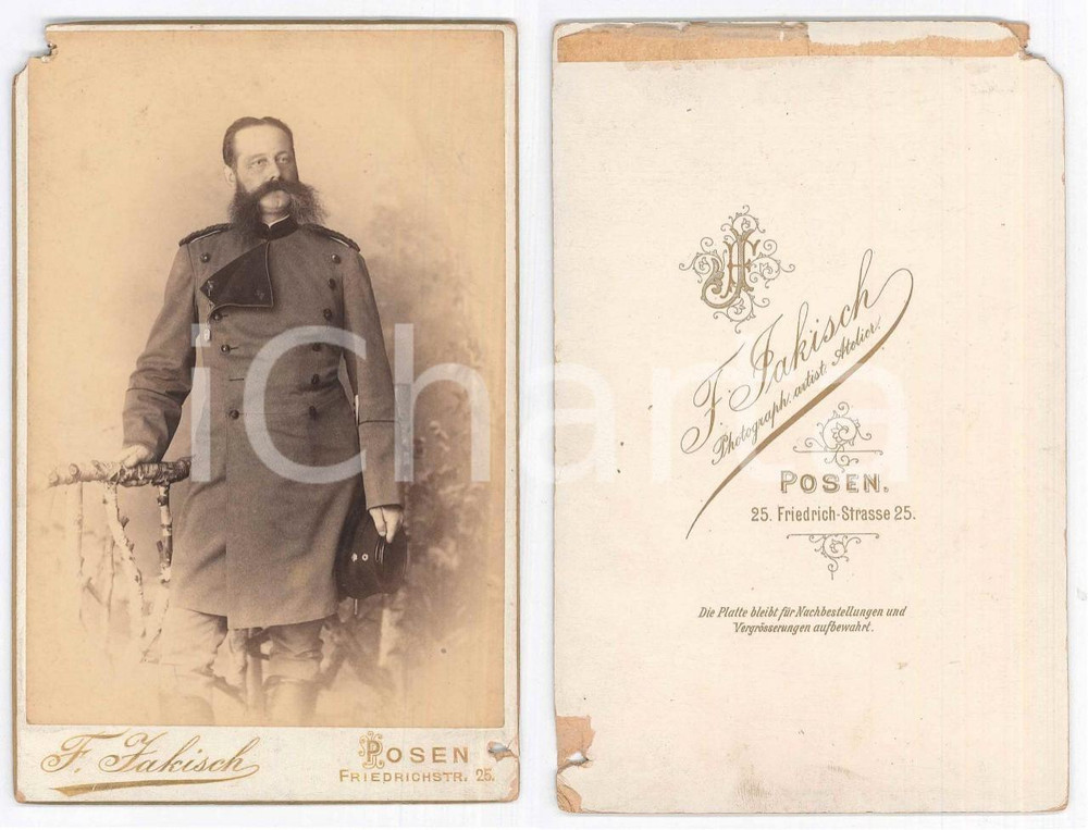 Fotografia d epoca originale 1900 ca POSEN / POZNAN  DEUTSCHES HEER  Portrait of an officer  Photo JAKISCH 1
