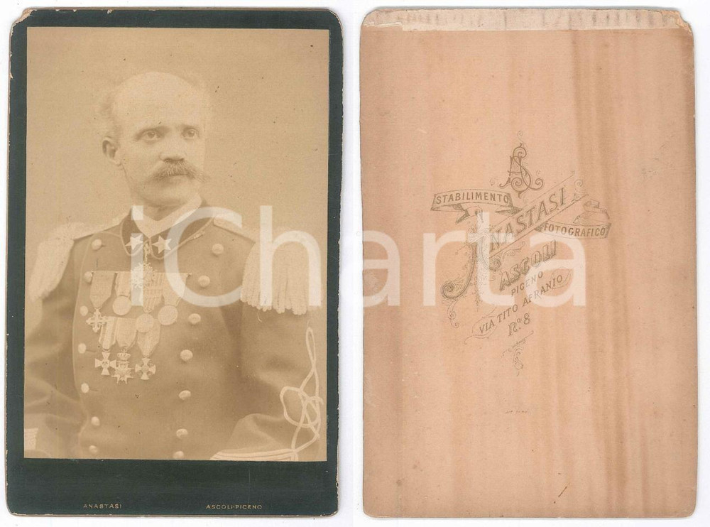 Fotografia d epoca originale 1890 ca ASCOLI PICENO  REGIO ESERCITO  Alto ufficiale  Foto ANASTASI 11x16 cm 1
