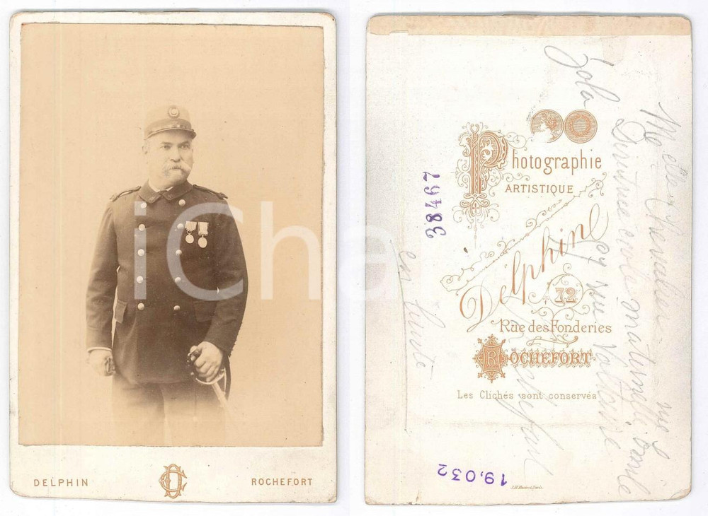 Fotografia d epoca originale 1900 ca ROCHEFORT FRANCE Portrait d officier  Photo DELPHIN 11x16 cm 1